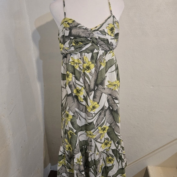 Banana Republic Green and Yellow Floral Midi Dress Size 8 - Picture 2 of 6